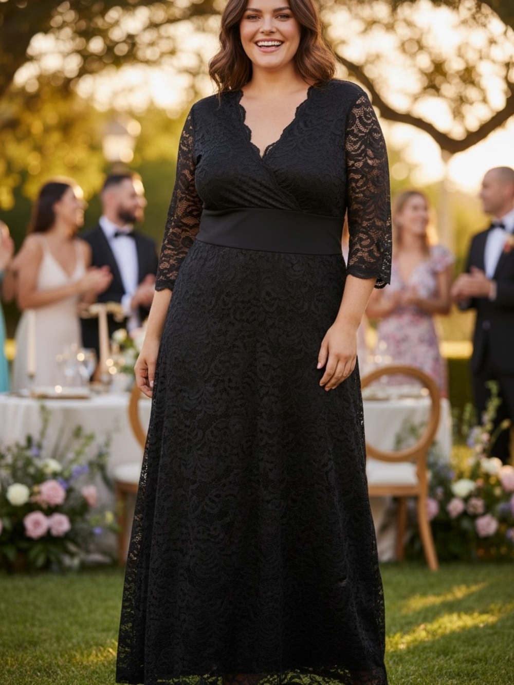 Kiyonna Black Lace Maxi Dress 2X Elegant Formal Evening Gown